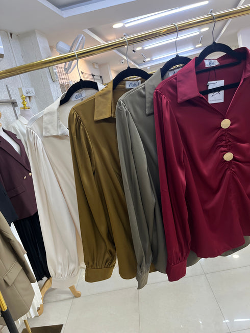 Satin Long Sleeves Collar Shirts